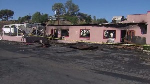 The No Name Cafe in San Bernardino is shown July 28, 2015, hours after it was left gutted by a fire. (Credit: KTLA)