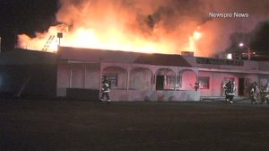 Firefighters responded to a blaze that erupted overnight at the No Name Cafe restaurant in San Bernardino on July 28, 2015. (Credit: Newspro News)