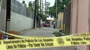 A second shooting was reported in this alleyway just minutes later. (Credit: KTLA)