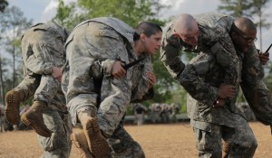 U.S. Army Capt. Kristen Griest participates in training at the U.S. Army Ranger School on April 20, 2015, at Fort Benning, Georgia. (Credit: Scott Brooks/U.S. Army via Getty Images)