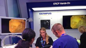 Huntington Memorial Hospital in Pasadena has notified patients that they may have been infected by a contaminated medical scope made by Olympus Corp. Above, Olympus showcases its ERCP scopes at a Washington medical conference in May. (Credit: Chad Terhune/Los Angeles Times)