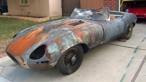 Malcolm Croxton's 1962 E-Series Jaguar was burned in the North Fire in July. (Credit: KTLA)