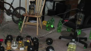 Spherical bombs and bullet-filled jars are seen in the apartment of convicted murderer James Holmes. (Credit: Aurora Police Department)