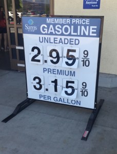 At a Sam's Club in Santa Clarita, the cost of a gallon of regular unleaded was $2.95 on Aug. 28, 2015. (Credit: Nidia Becerra Tijerino/KTLA)