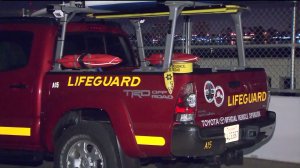 Los Angeles County lifeguards and sheriff's deputies responded after a man's body was discovered on a jetty in Ballona Creek on Sunday, Sept. 27, 2015. (Credit: KTLA)