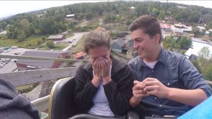 Austin Crecelius is pictured proposing to Allison Boyle on an Indiana roller coaster on Sept. 19, 2015. (Credit: Twitter use @AustinCrecelius)