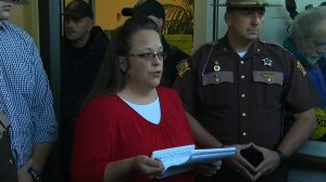 Rowan County, Kentucky, Clerk Kim Davis returned to work Monday, Sept.14, 2015, saying she will not issue any marriage licenses that go against her religious beliefs, but she left the door open for her deputies to continue to issue marriage licenses to same-sex couples, as long as those documents do not have Davis' name or title on them. Davis acknowledged that she is not sure on the legality of licenses altered in such a way. (Credit: CNN)