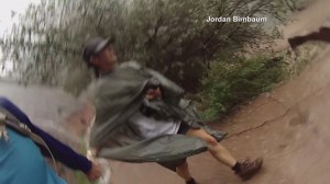 Hikers are seen escaping a flash flood at Zion's National Park on Sept. 14, 2015. (Credit: Jordan Birnbaum)