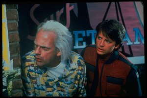 In the 1989 film "Back to the Future II," Marty McFly traveled to Oct. 21, 2015, a future with flying cars, auto-drying clothes and shoes that lace automatically. (Credit: NBCU)
