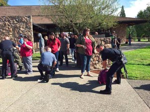 Authorities respond to Oregon's Umpqua Community College after a shooting was reported on Oct. 1, 2015. (Credit: NR Today)