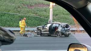 A KTLA viewer submitted this photo of an Oct. 30, 2015, crash on the 5 Freeway that left a driver dead on an overhead sign.