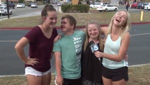 Ally Boots, Sean Boots, April Clark and Melissa Clark talk about their viral video on Oct. 12, 2015. (Credit: KTLA)