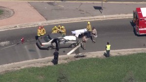 One person died after a collision on the 170 Freeway in North Hollywood on Oct. 22, 2015. (Credit: KTLA)