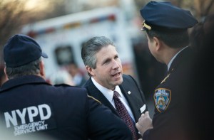 Patrolmen’s Benevolent Association President Patrick Lynch is shown on Dec. 26, 2014, in Queens before a wake for wake of New York City police officer Rafael Ramos, who was killed along with NYPD officer Wenjian Liu as they sat in their patrol car on Dec. 20. (Credit: Andrew Theodorakis/Getty Images)