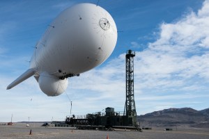 In this handout from the U.S. Air Force, a flight crew launches an U.S. Army Joint Land Attack Cruise Missile Defense Elevated Sensor System (JLENS) Feb. 3, 2014, at the Utah Test and Training Range, Utah. The same type of blimp broke loose from Aberdeen Proving Ground outside Baltimore on Oct. 28, 2015. (Credit: U.S. Air Force/Tiffany DeNault via Getty Images)