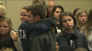 Students attended a press conference at Northern Arizona University on Friday, Oct. 9, 2015, after one person was killed and 3 injured in a shooting on the campus. (Credit: KTVK/CNN)