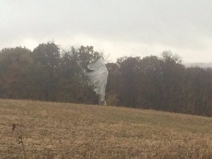 A military blimp that became untethered landed near Muncy, Pennsylvania, on Oct. 28, 2015. (Credit: Nikki Krize/WNEP)