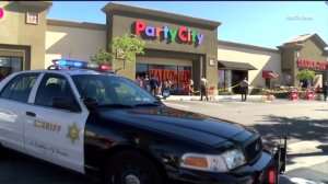 Sheriff's deputies responded after a crash at a Party City store in San Dimas on Saturday, Oct. 31, 2015. (Credit: KTLA)
