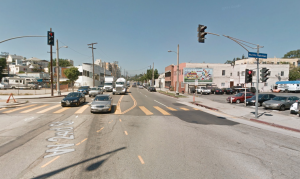 Glendale Boulevard is shown looking northbound from below the First Street overpass. (Credit: Google Maps)
