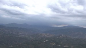 Dark clouds formed amid severe weather warnings in north-central L.A. County on Oct. 15, 2015. (Credit: KTLA)