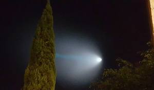 "It started off as a bright light, then it just faded out into what looked like fog, but left behind a bright blue mark," a KTLA viewer said. (Credit: Shorty Kastro)