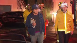 Johnny Mathis arrives at his home minutes after a fire breaks out on Nov. 2, 2015. (Credit: KTLA)