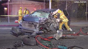 A mother and pedestrian were killed in a crash in South L.A. on Nov. 22, 2015. (Credit: ANG.News)