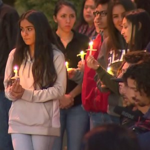 More than one hundred people gathered at a memorial for Nohemi Gonzalez at Whittier High School. (Credit: KTLA)