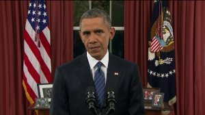 In a rare Oval Office address, President Barack Obama discussed the "broader threat of terrorism" on Dec. 6, 2015. (Credit: Pool)