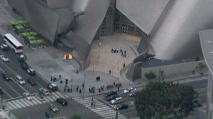 Authorities respond to an attack on a child outside Disney Concert Hall on Dec. 10, 2015. (Credit: KTLA)