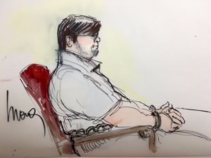 Enrique Marquez is shown in a court artist's sketch during a bail hearing in federal court in Riverside on Dec. 21, 2015. (Credit: Mona S. Edwards)