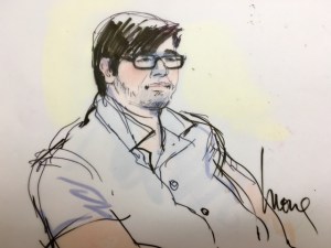 Enrique Marquez is shown in a court artist's sketch during a bail hearing in federal court in Riverside on Dec. 21, 2015. (Credit: Mona S. Edwards)