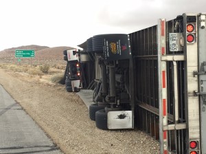 Multiple big rigs overturned Dec. 22, 2015, amid high winds in the Antelope Valley. (Credit: KTLA)