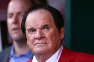 Former player and manager Pete Rose looks on prior to the 86th MLB All-Star Game at the Great American Ball Park on July 14, 2015 in Cincinnati, Ohio. (Credit: Elsa/Getty Images)