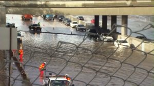 Rain flooded the 5 Freeway in Sun Valley on Jan. 6, 2016.