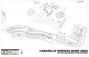 A map shows Camarillo Springs homes that were under voluntary evacuation status on Jan. 5, 2015. (Credit: Ventura County)