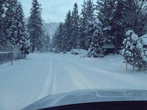 The snow-covered Wrightwood area is seen in a photo provided by the Los Angeles County Sheriff's Department on Jan. 10, 2016.