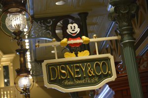 This photo taken on Aug. 13, 2015, shows a sign for Main Street, U.S.A at Disneyland Paris in Marne-la-Vallee. (Credit: BERTRAND GUAY/AFP/Getty Images)