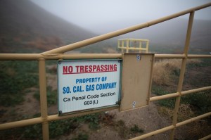 The boundary of Southern California Gas Company property, where Aliso Canyon Storage Field is located, is seen on Dec. 22, 2015. (Credit: DAVID MCNEW/AFP/Getty Images)
