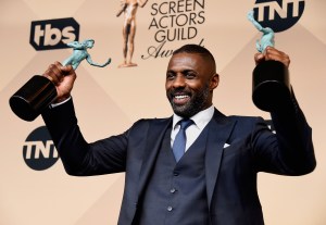 Actor Idris Elba, winner of Outstanding Performance by a Male Actor in a Supporting Role for 'Beasts of No Nation,' and Outstanding Performance by a Male Actor in a Television Movie or Miniseries for 'Luther,' poses in the press room during the 22nd Annual Screen Actors Guild Awards at the Shrine Auditorium on Jan. 30, 2016, in Los Angeles. (Credit: Frazer Harrison/Getty Images)