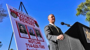 Orange County Sheriff's Lt. Jeff Hallock said Nooshafarin Ravaghi "provided critical planning tools" for the inmates' escape. Above, Hallock at a news conference Tuesday. (Credit: Irfan Khan/Los Angeles Times)