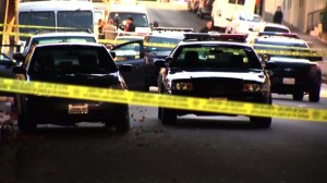 Police investigate the fatal shooting of a woman in Koreatown on Jan. 8, 2016. (Credit: KTLA)