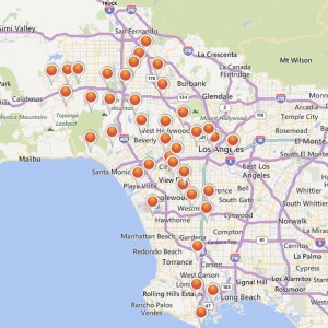 A map shows communities affected by power outages across Los Angeles on Jan. 31, 2016. (Credit: Los Angeles Department of Water and Power)