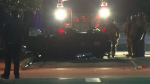 A vehicle is seen after a fatal crash in Pasadena on Jan. 12, 2016. (Credit: KTLA)