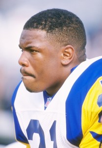 Running back Lawrence Phillips of the St. Louis Rams is shown Oct. 27, 1996, during the Rams 37-31 loss to the Baltimore Ravens in Baltimore. (Credit: Otto Greule /Allsport)