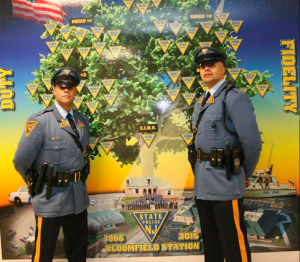 The two New Jersey state troopers pictured helped delivery a newborn baby on the side of the road on Jan. 4, 2016. (Credit: New Jersey State Police)