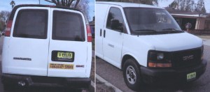 Photos of a van believed to have been used by Santa Ana jail escapees were displayed at a news conference on Jan. 28, 2016. (Credit: KTLA)