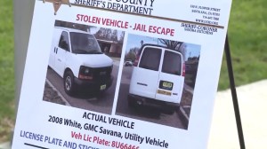 Photos of van believed used by Santa Ana jail escapees were shown at a Jan. 28, 2016, news conference. (Credit: KTLA)