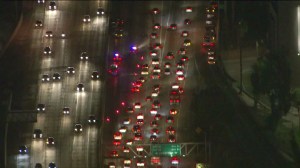 Traffic was backed up for several miles following a multi-vehicle crash on the 110 Freeway on Feb. 24, 2016. (Credit: KTLA)