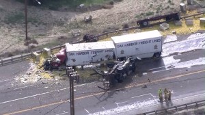 Another view shows the wreckage after a fatal crash near Val Verdes on Feb. 23, 2016. (Credit: KTLA)